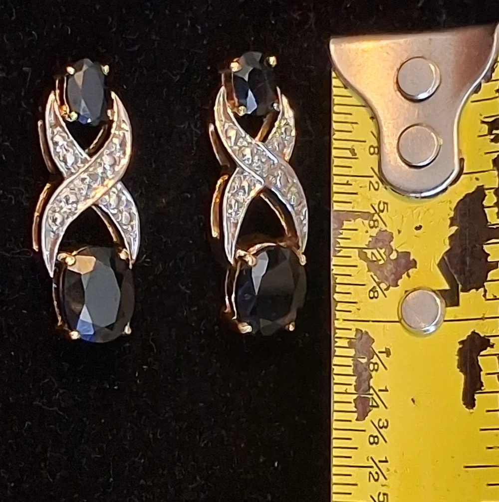 Vintage Gold Vermeil XOX Design Earrings With Sapphires And Diamond Accents
